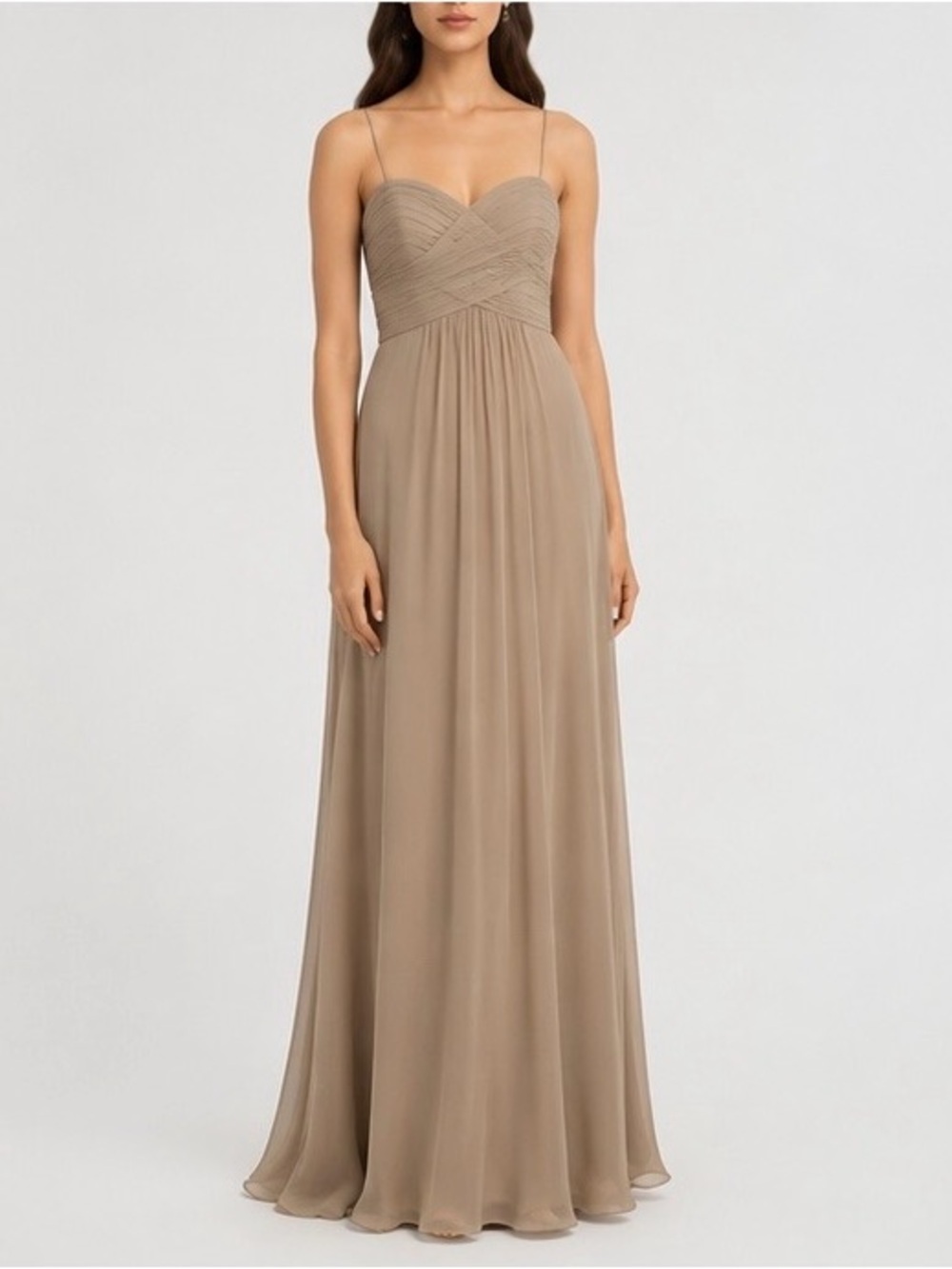Amsale 100% Silk Strapless Bridesmaid Formal Gown Taupe Tan Size 12